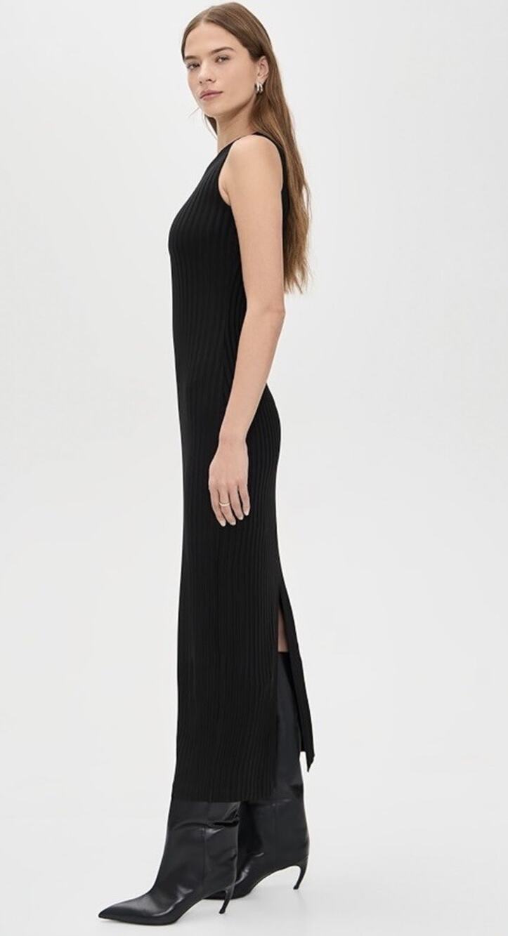 Rag & Bone Boat Neck Black Ribbed-Knit Dress Midi Black Zipper Accent Sz M
